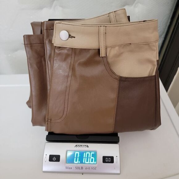 Le Lis Brown Faux Leather Color Block Straight Leg Crop High Rise Pants Size Sma - Picture 3 of 14